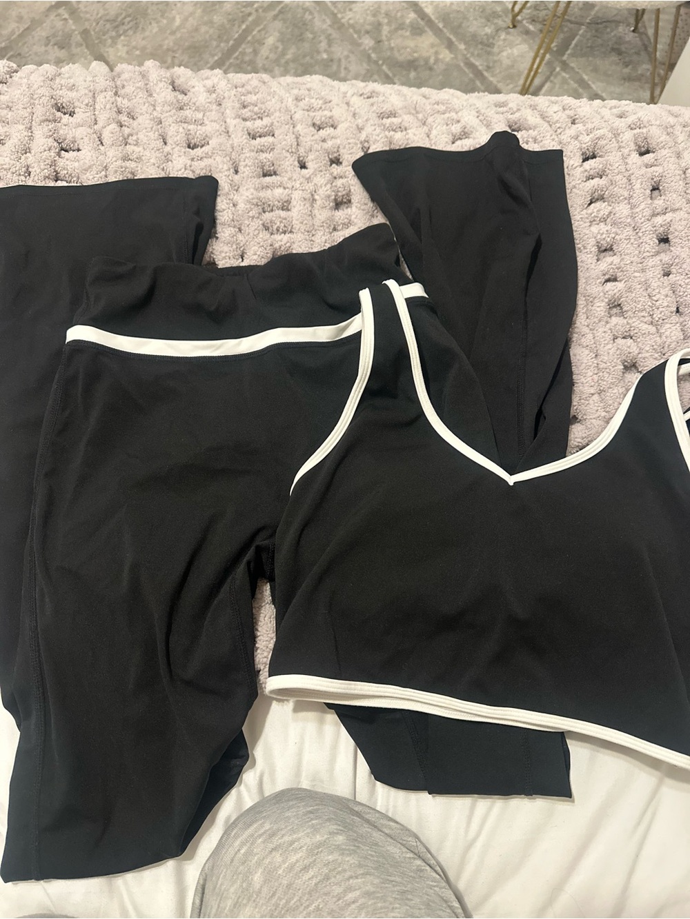 Black & White Trim Women's Bralette and Flare Legging Activewear Set